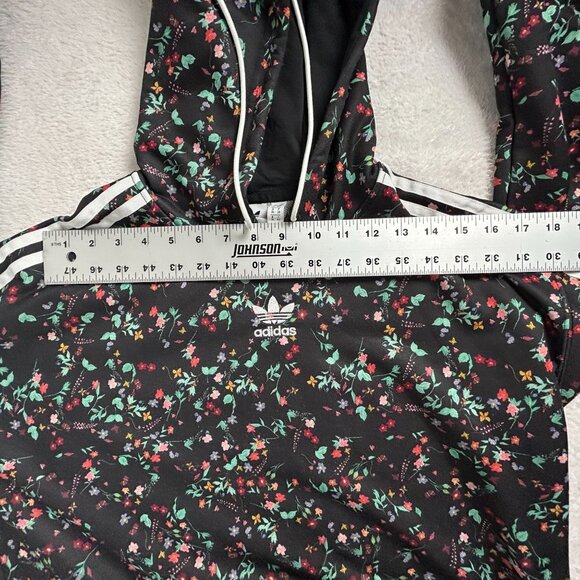 Adidas Womens Floral Hoodie Crop Sweatshirt Size Small Black Multicolor Pullover - Picture 6 of 8
